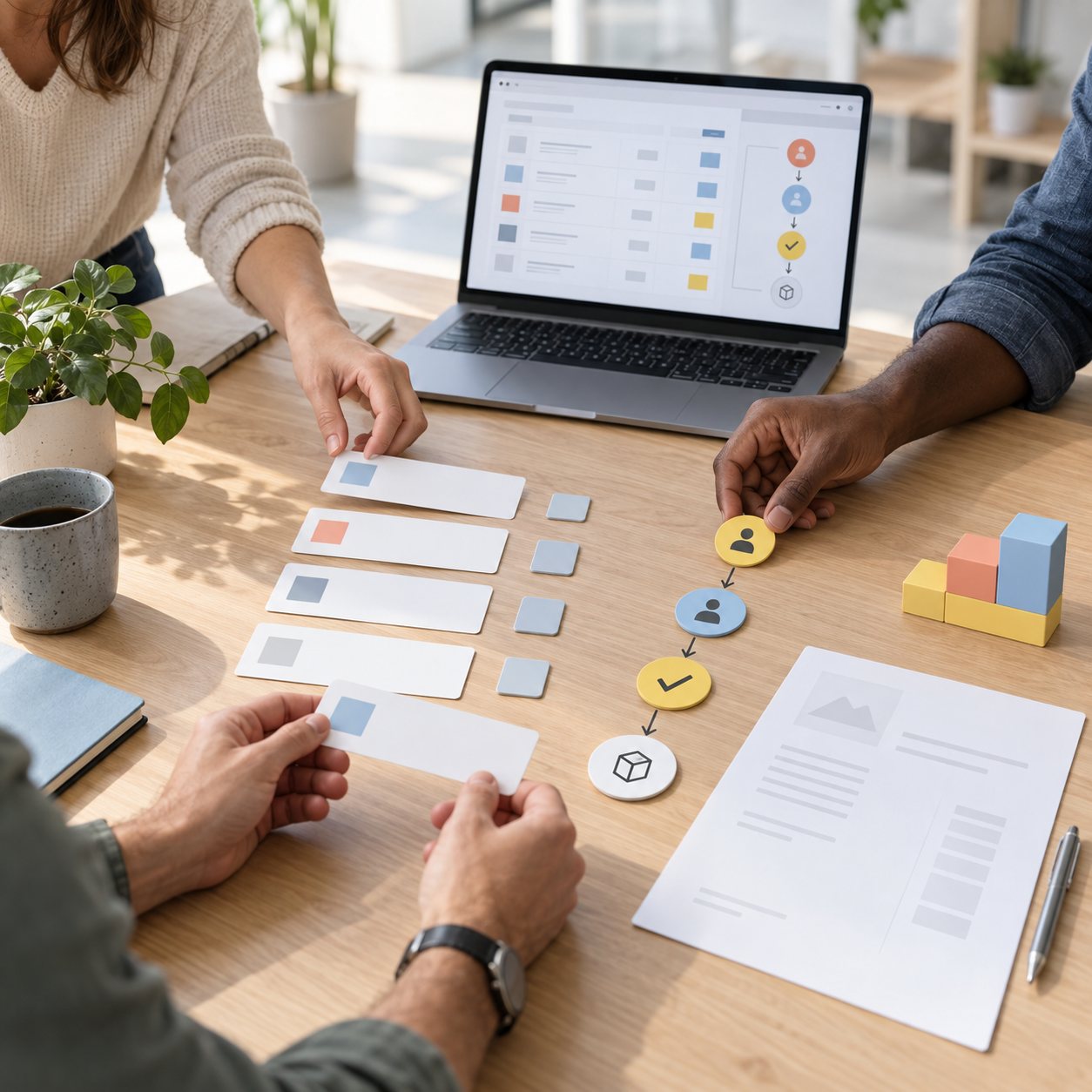 Team planning quotation line items, pricing and approval steps with cards